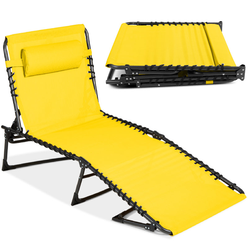 Chaise longue de patio, fauteuil inclinable extérieur réglable, Jaune