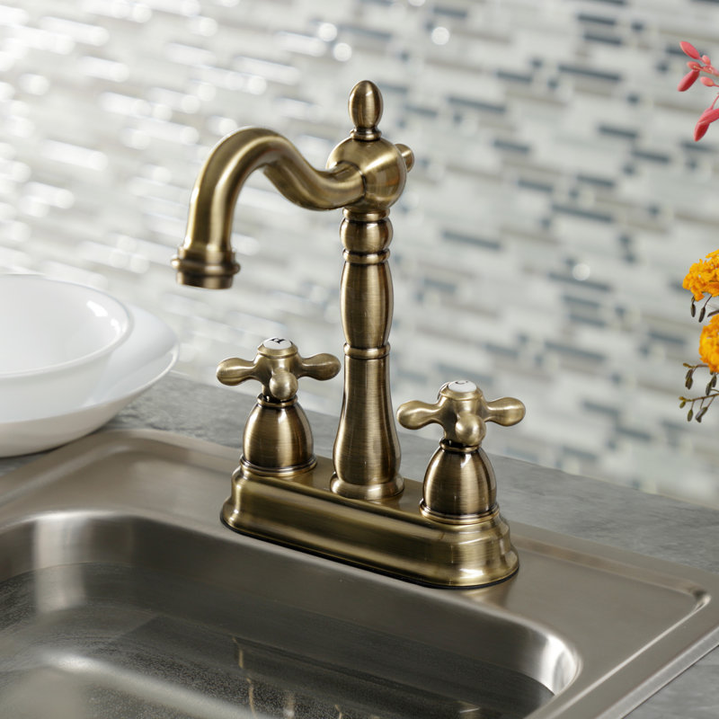 Kingston Brass Heritage Two-Handle 2-Hole Deck Mount Bar Faucet, Vintage Brass