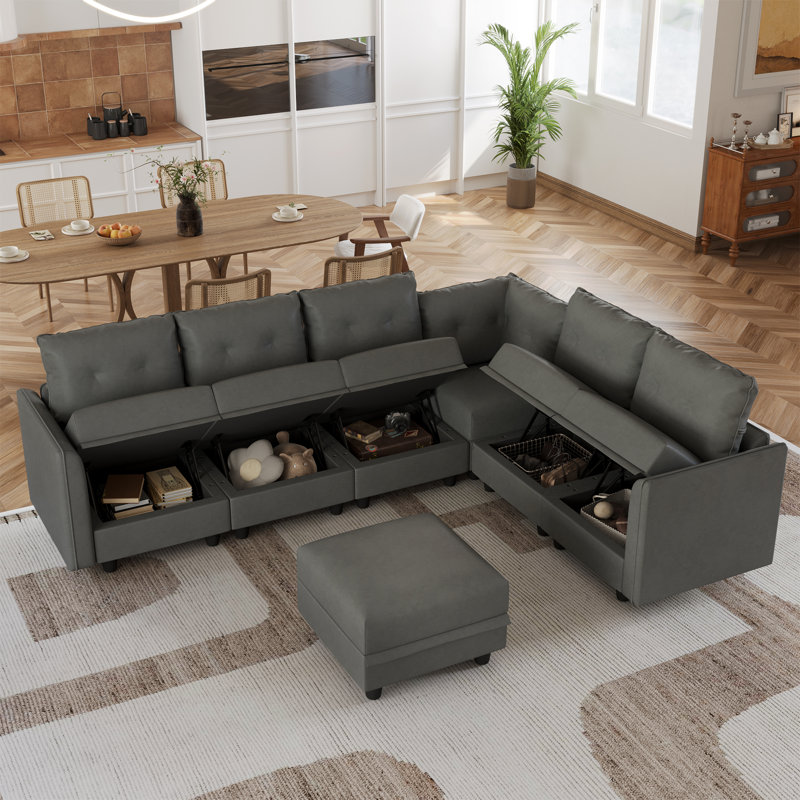 Kosuke Upholstered L-Shaped Sectional, Gray Polyester Blend