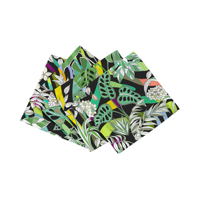 Sabi Jungle Cotton Sateen Cocktail Napkins, Black