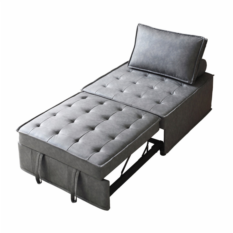 Versatile Linen Fabric Ottoman Sofa Bed with Multiple Functions for Comfortable Living, Dark Gray