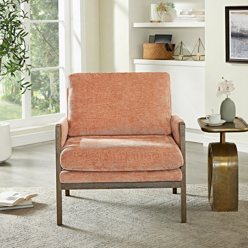 Fauteuil Mid-Century moderne en velours, orange, Orange