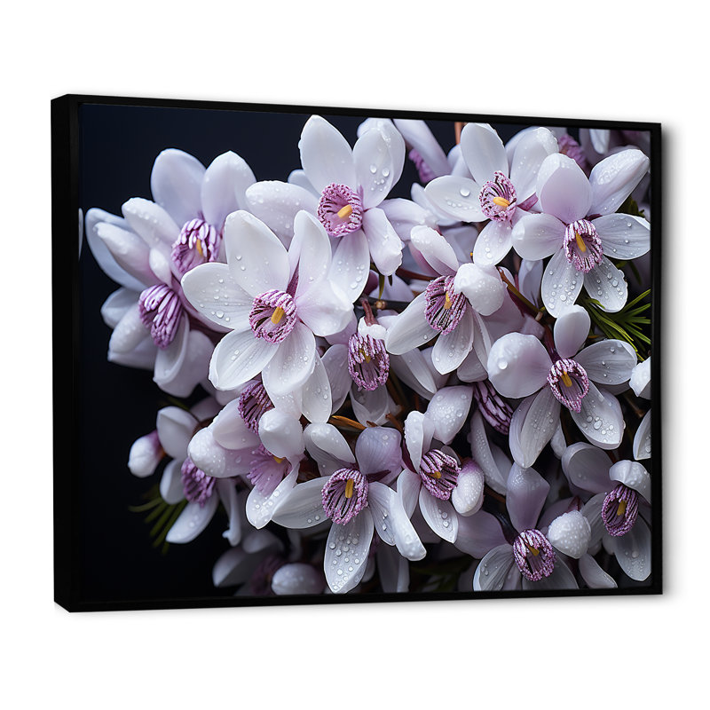 Lavande, neige, hiver, fleur sur toile, H 12 po x l 20 po x P 1 po, Cadre flottant noir