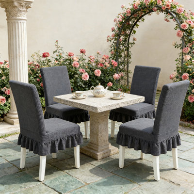 Easy-Going Dining Chair Covers, Stretch Chair Slipcover with Skirt, Chair Covers for Dining Room Restaurant Banquet (4 PCS, Dark Gray)