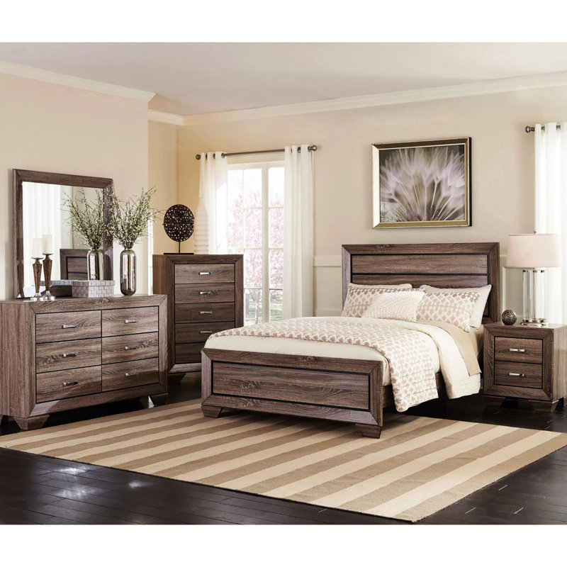 Grand lit à panneau en taupe délavé - élégance rustique pour chambre à coucher contemporaine