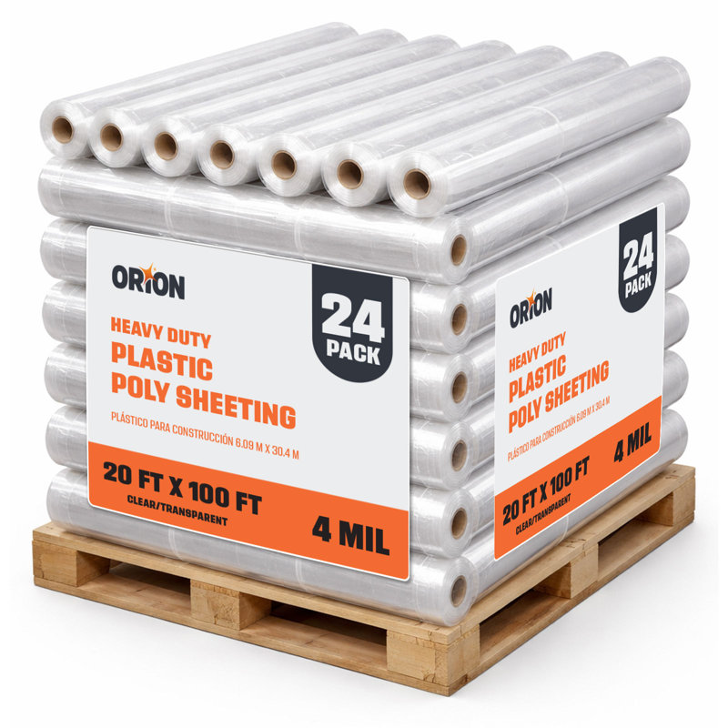 Orion Clear Plastic Sheeting 20 ft. x 100 ft., 4 Mil Waterproof Poly Film for Dust Containment, Vapor Barrier & Paint Protection
