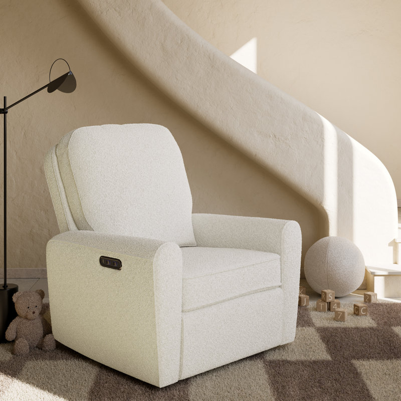 Amalfi Swivel Power Reclining Rocking Chair Glider with Dual USB Charging , Ivory Boucle
