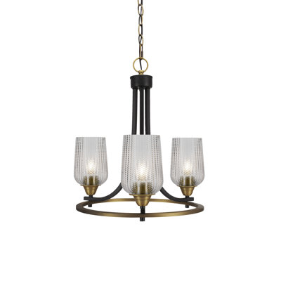 Lustre 3 lumières avec verre texturé transparent Paramount