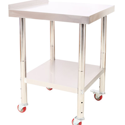 Table de préparation en acier inoxydable, 24 x 24 x 35 1/2 po, capacité de travail de 440 lb, table de travail en métal robuste avec tablette de dosseret réglable et 4 roulettes, poste de travail commercial pour restaurant de cuisine