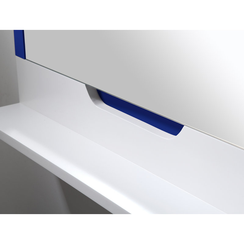 Miroir de salle de bain Aliyanna, H 33,5 po x l 55 po x P 0,25 po, Bleu / blanc mat