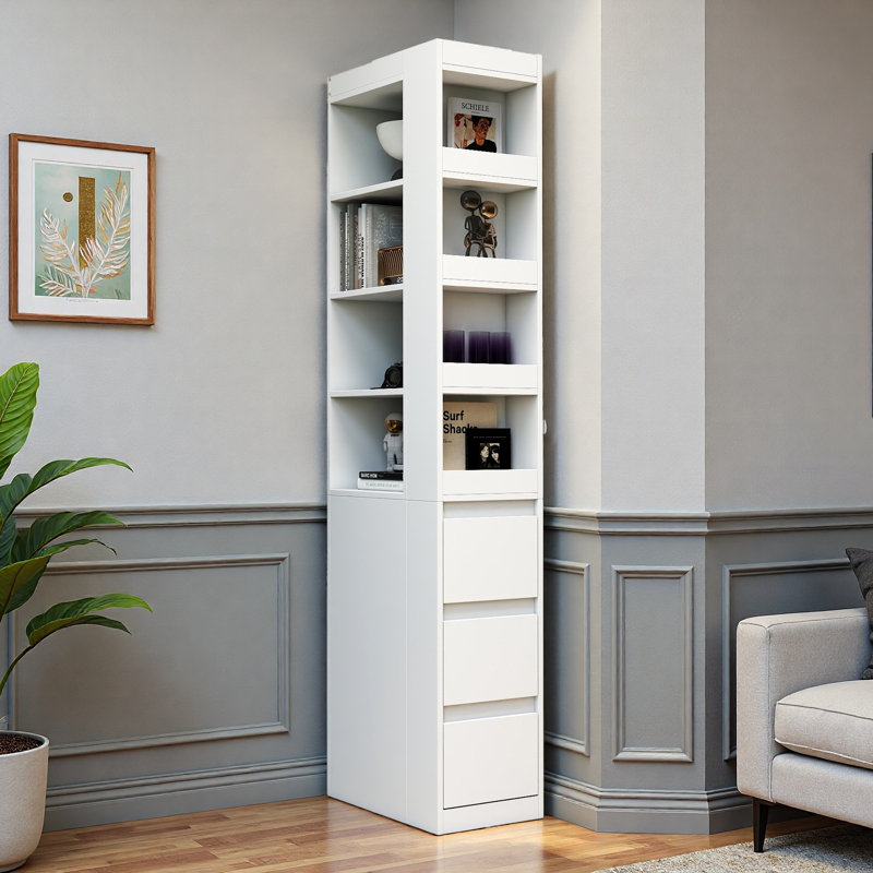 70.87" Modern Display Storage Cabinet With 3 Side Drawers & 4 Small Display Shelves, Tall Wooden Bookcase With Adjustable Shelving For Living Room, Home Office