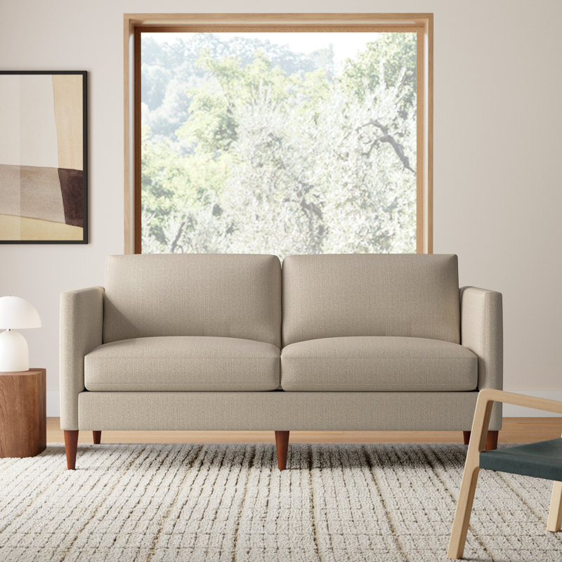 Clifford Upholstered Custom Studio Sofa, Davis Chateau Gray Bouclé