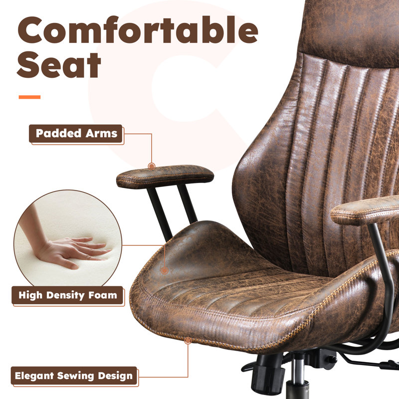 Viola High Back Swivel Ergonomic Executive Chair with Pad arms, Dark Brown