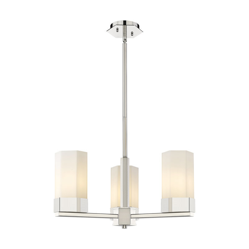 Luminaire suspendu 3 tiges Claverack, H 10,88 po x l 21,63 po x P 21,63 po, Plaqué couleur fumée, Nickel poli