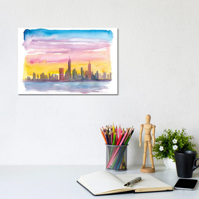 New York City Skyline in Golden Sunset Mood 1 Piece Wrapped Canvas Painting