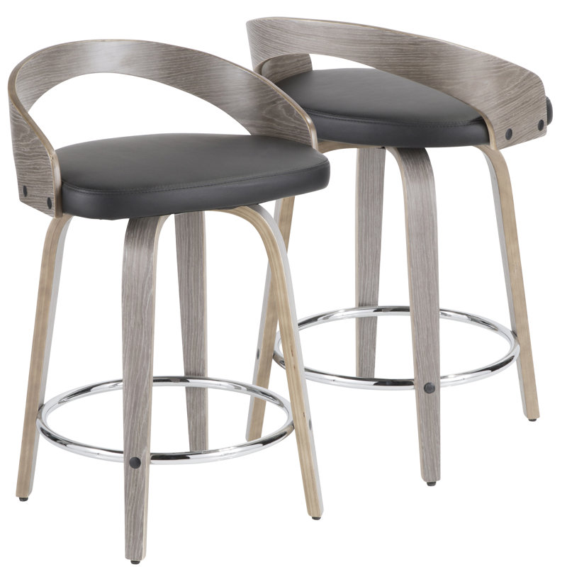 Tabouret pivotant 2 pièces Minda, Noir/gris clair, Tabouret de bar (siège d'une hauteur de 29 po)