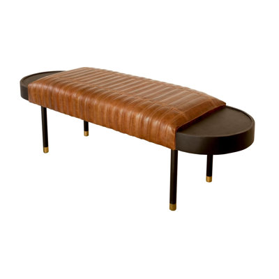  Warm Brown Genuine Leather Upholstered Solid Wood Bench