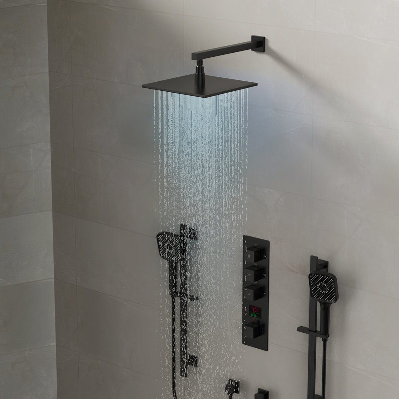 Ensemble de système de douche thermostatique numérique, robinet de douche à pluie de 12 pouces avec douchette à 4 fonctions