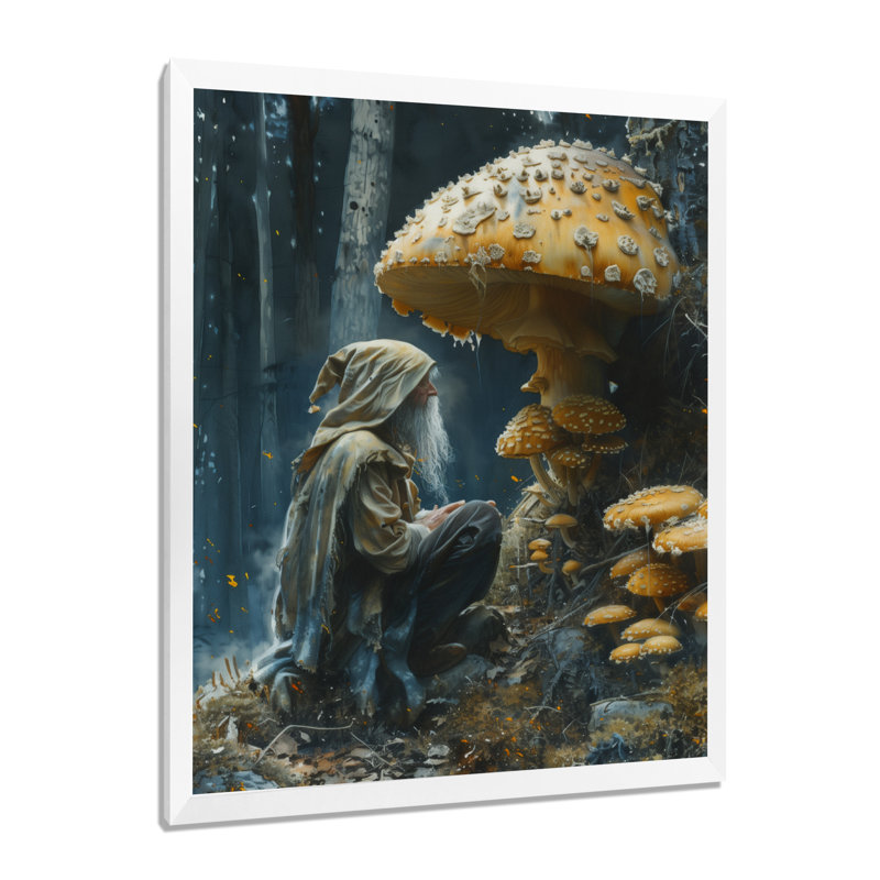 Fellowship gnome jaune gris - salon d'art mural gnome, H 30 po x l 40 po, Cadre photo blanc simple, bois massif