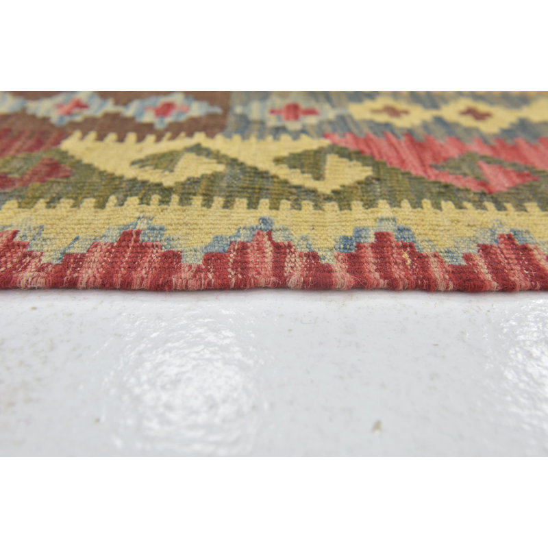 Tapis de la zone en laine vert/rouge 3 pi x 4 pi 10 po one-of-kind à la main noué la Lorain