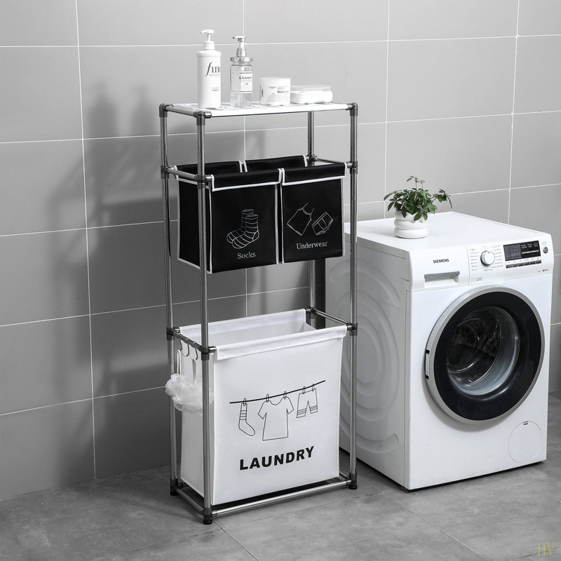 Laundry Hamper 3 Tier Laundry Sorter With 4 Removable Bags For Organizing Clothes, Laundry, Lights, Darks ,Three Hooks