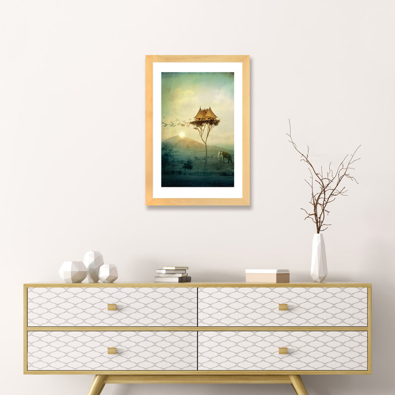 «Sunset» par Catrin Welz-Stein, H 24 po x l 16 po x P 1 po, Papier encadré de bois naturel