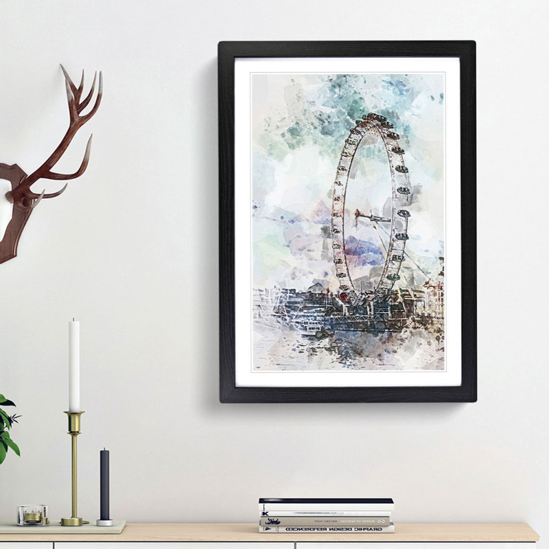The London Eye in Abstract - Picture Frame Painting Print, 36cm H x 27cm W x 2cm D, Black Framed
