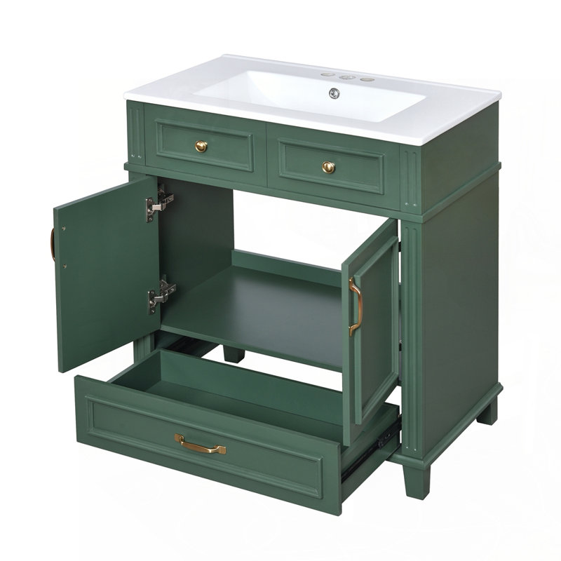 Meuble-lavabo de style rétro avec construction robuste et rangement dissimulé, Vert