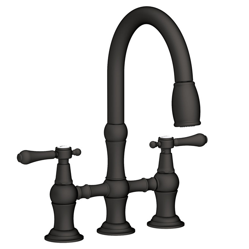 Chesterfield Pull Down Bridge Faucet, Flat Black, Lever Handle
