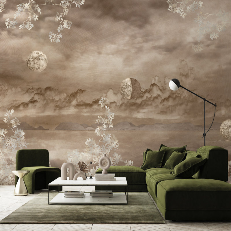 Papier peint céleste ciel céleste doré, L 117,96 po x l 225 po, Brun