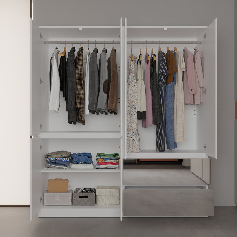 Westlake Elegant Full-Length Mirrored Wardrobe With Dual Compartments And Multiple Drawers