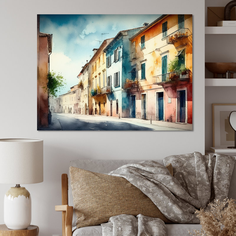 «Blue Town», petite ville en Italie, reproduction d'art sur toile, H 12 po x l 20 po x P 1 po, Toile tendue