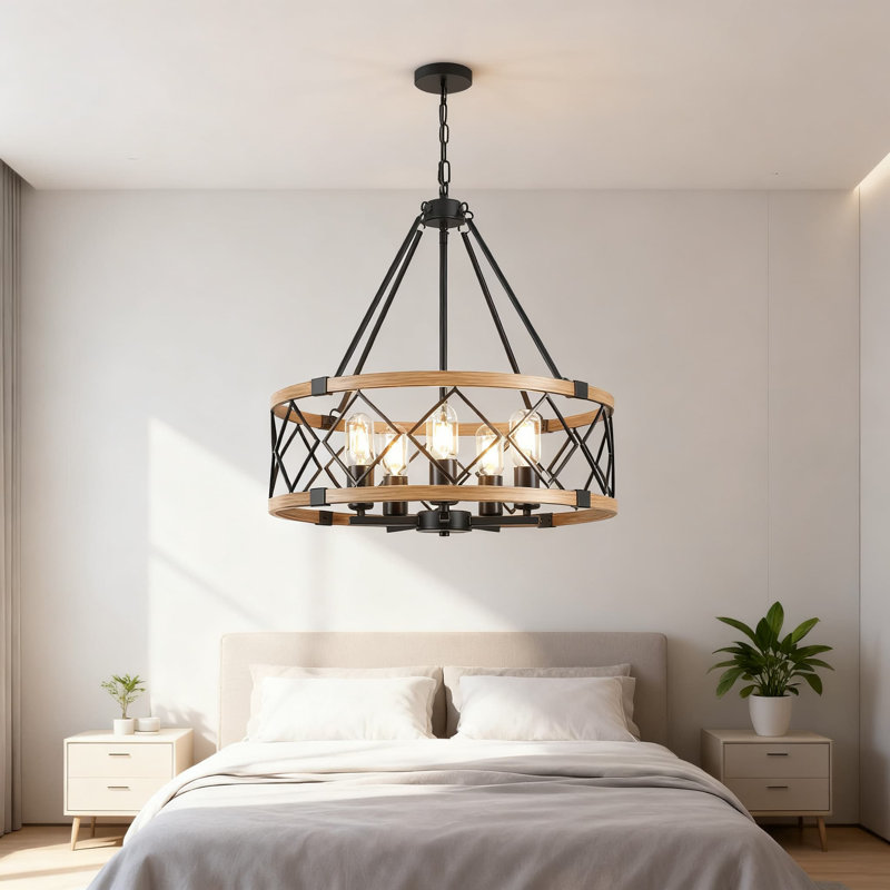Luminaire suspendu tambour 5 lumières Farmhouse Chandelier