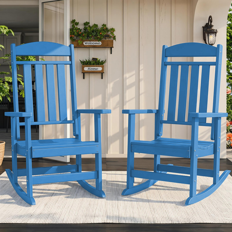 Oxing HDPE Outdoor Rocking Chair, Pacific Blue