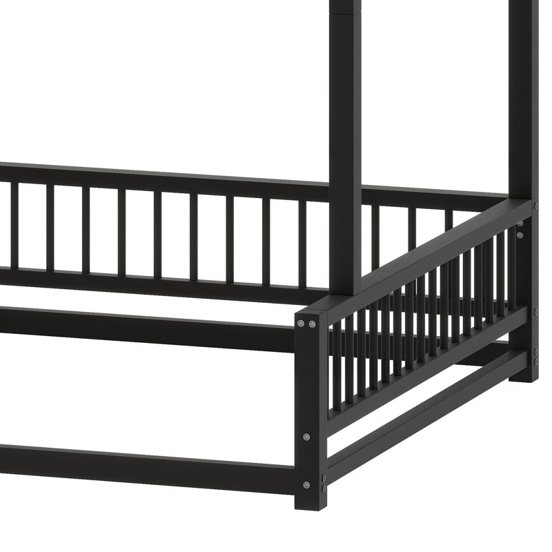 Structure de lit superposé au sol avec échelle sécurisée et garde-corps de sécurité, Black