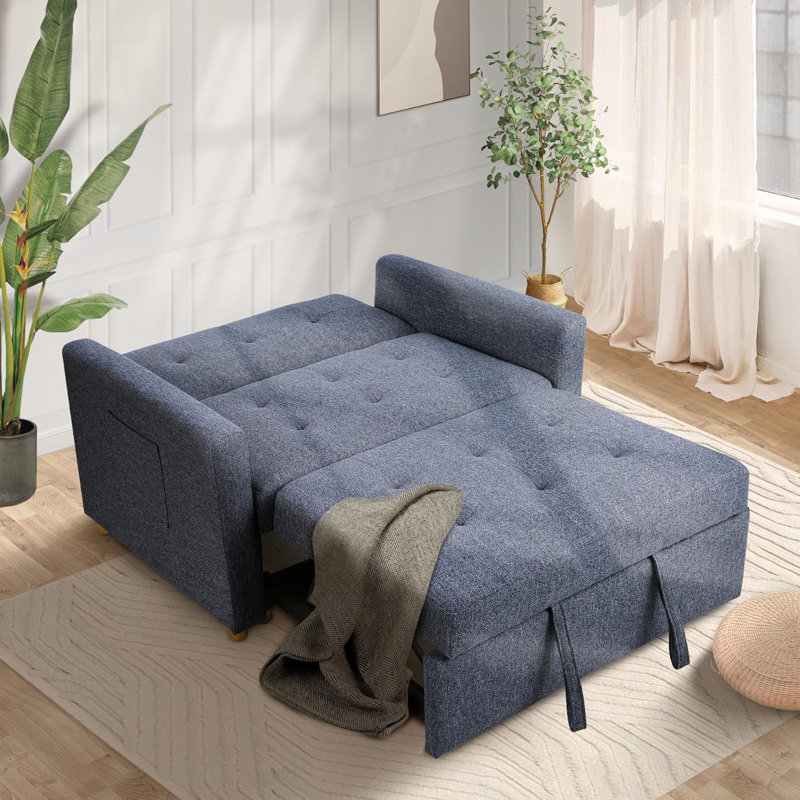 Shortridge 48.5" W Linen Convertible Sofa , Blue