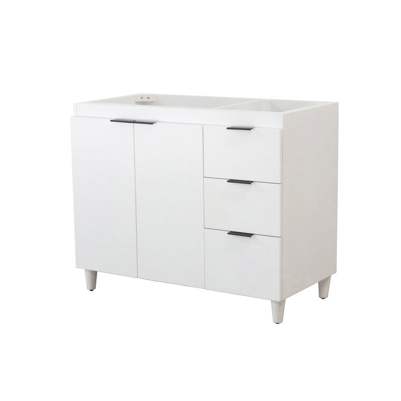 White Solid Wood Single Sink Bathroom Vanity Cabinet