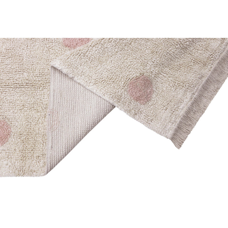 Hippy Cotton Polka Dots Area Rug in Pink/Beige