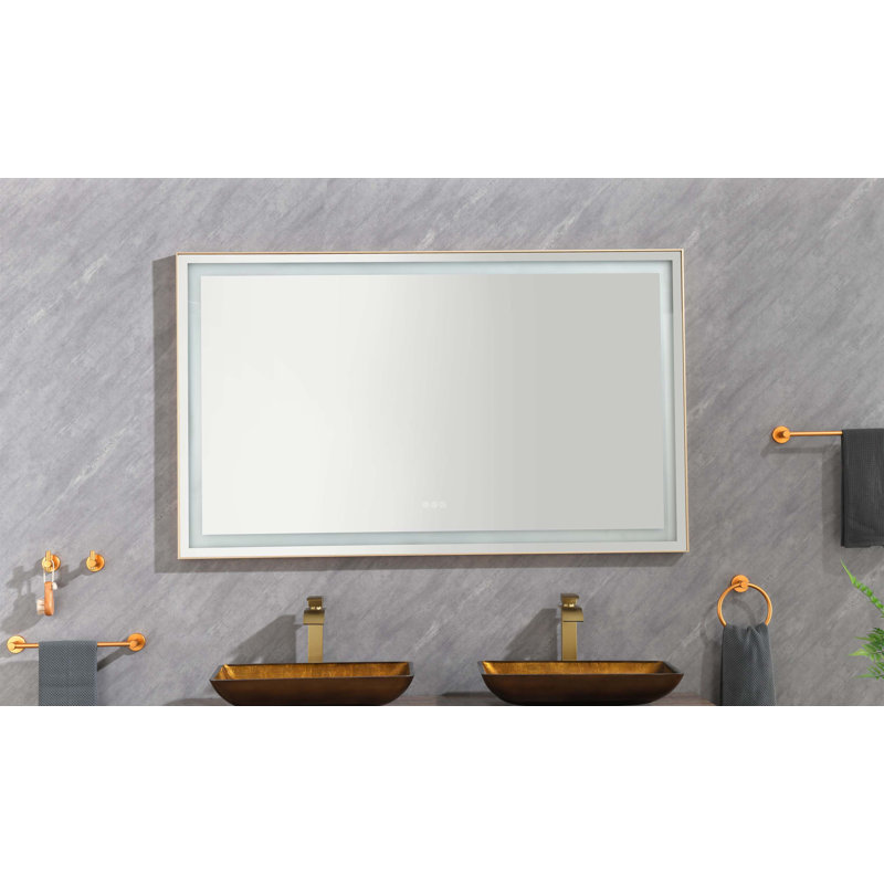 Miroir de salle de bain DEL, Doré, 36 po x 60 po