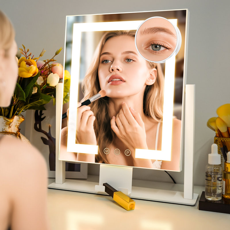Makeup Mirror with Lights, 25 x 30 cm Light Up Vanity Mirror with 3 Colour Lighting Modes,White