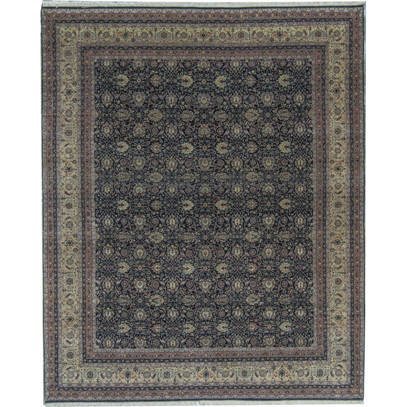 Tapis noir et doré de haute qualité noué à la main