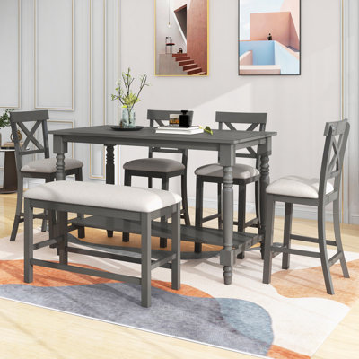 Alzahra 6 - Person Solid Wood Solid Wood Top Four Leg Dining Set