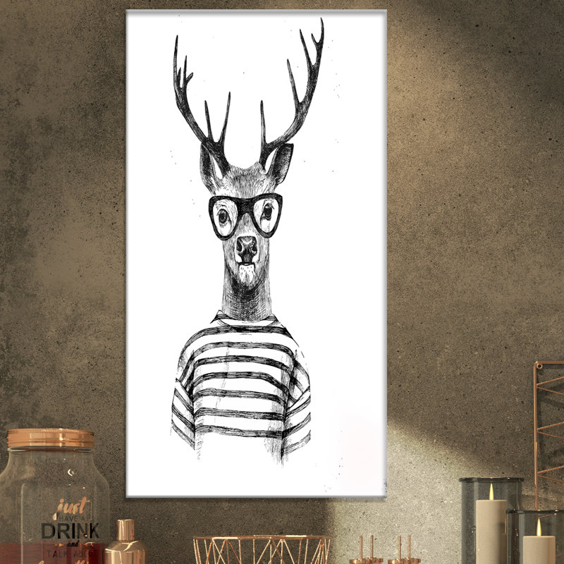 Dressed Up Deer - reproduction sur toile tendue, H 32 po x l 16 po x P 1 po
