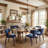 Modern Minimalist Dining Chair, Blue Upholstered Fabric Chair With Splayed Steel Frame And Foam Cushion​​-1689115918