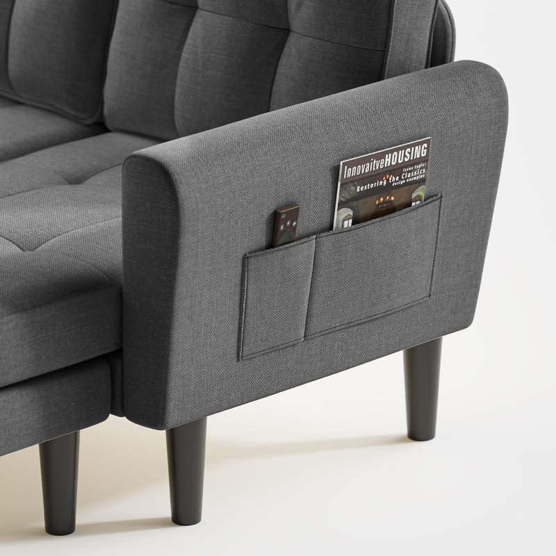 Convertible Sectional Sofa Couch, 3 Seat Couch Sectional L-Shaped Sofa, Black Linen