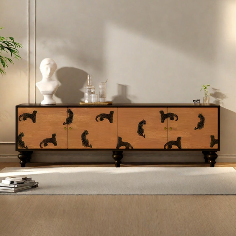 French Style Solid Pine TV Stand, 21.65"H x 70.86"L x 15.75"W