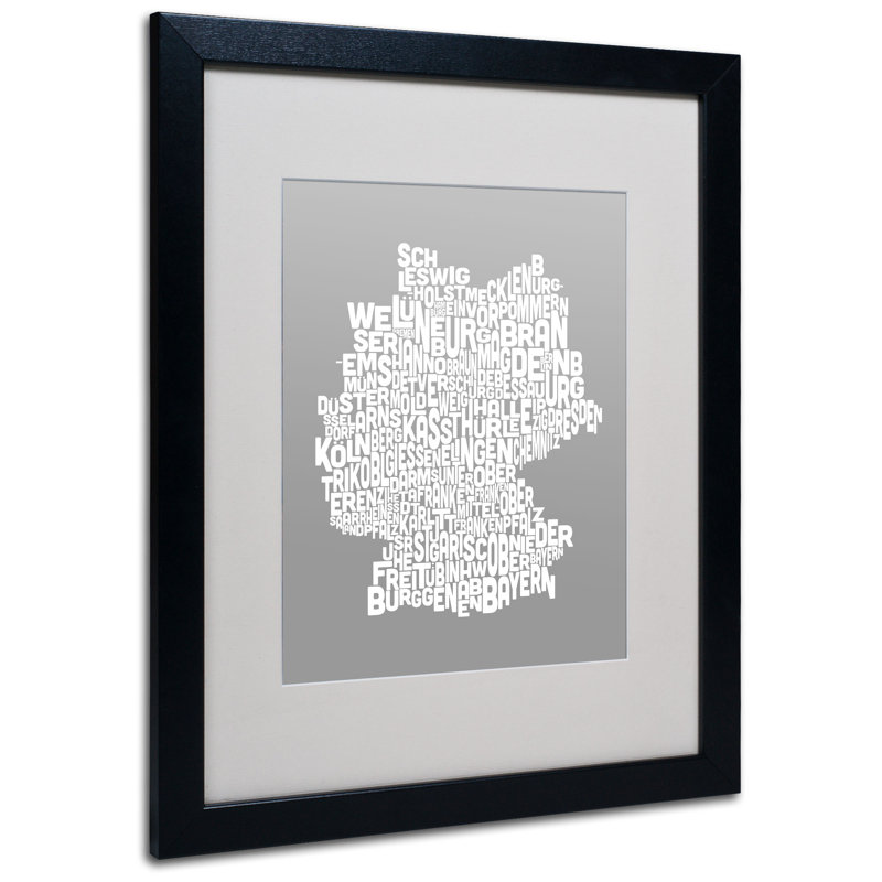 « germany regions map », reproduction d’art textuel sur toile encadrée, H 20 po x l 16 po, Noir