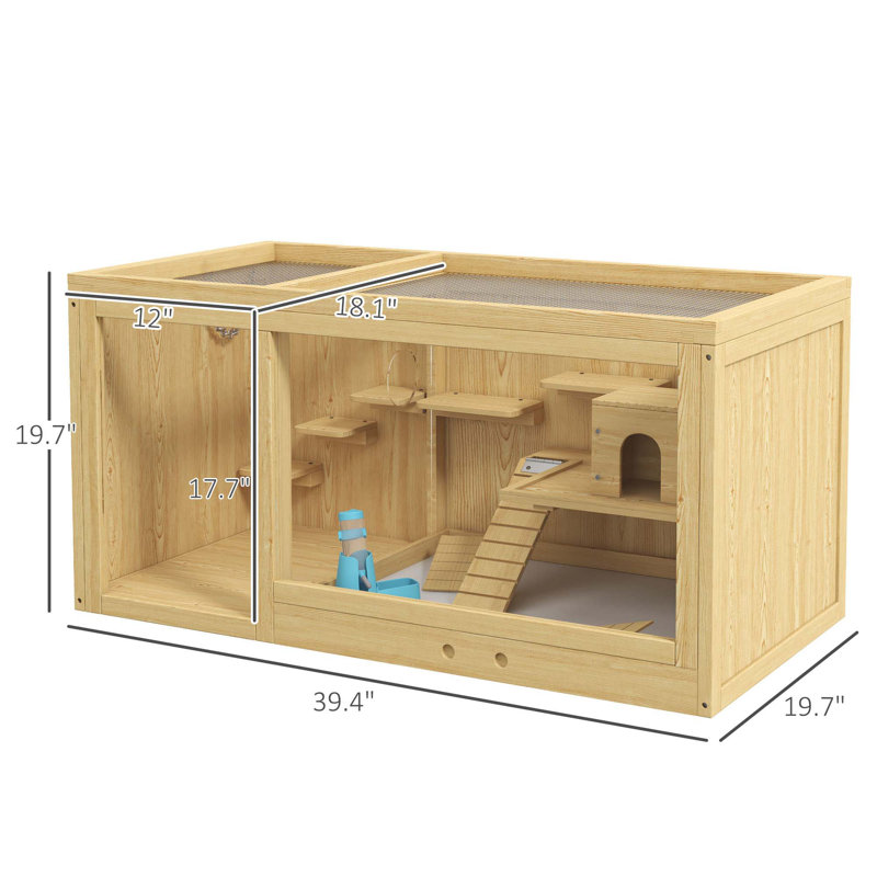 Versatile Wooden Hamster Cage with Multiple Play Features and Easy Maintenance