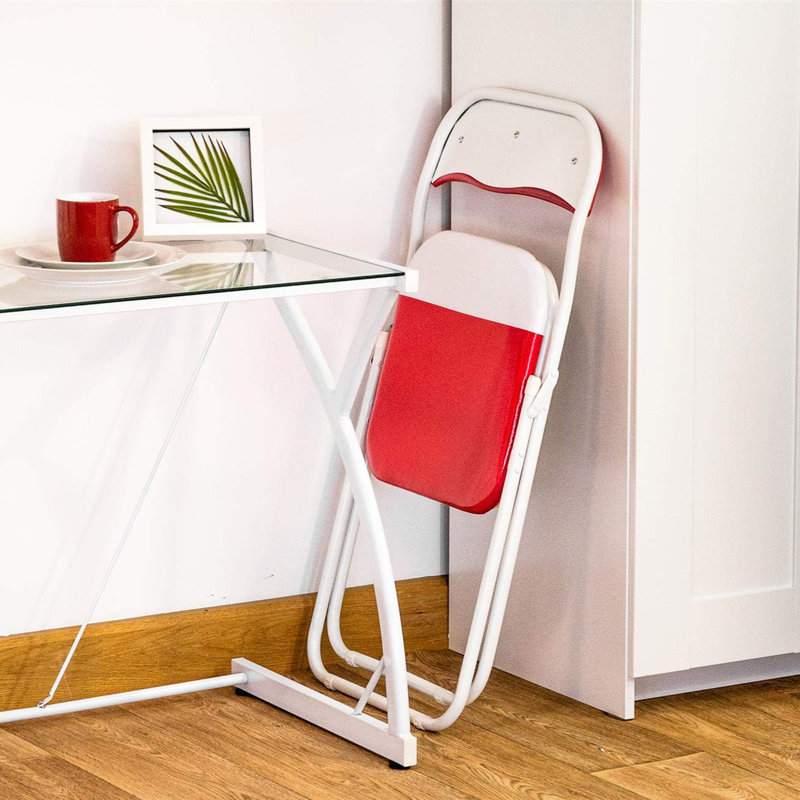 Metal Frame Foldable Desk Chair, Red