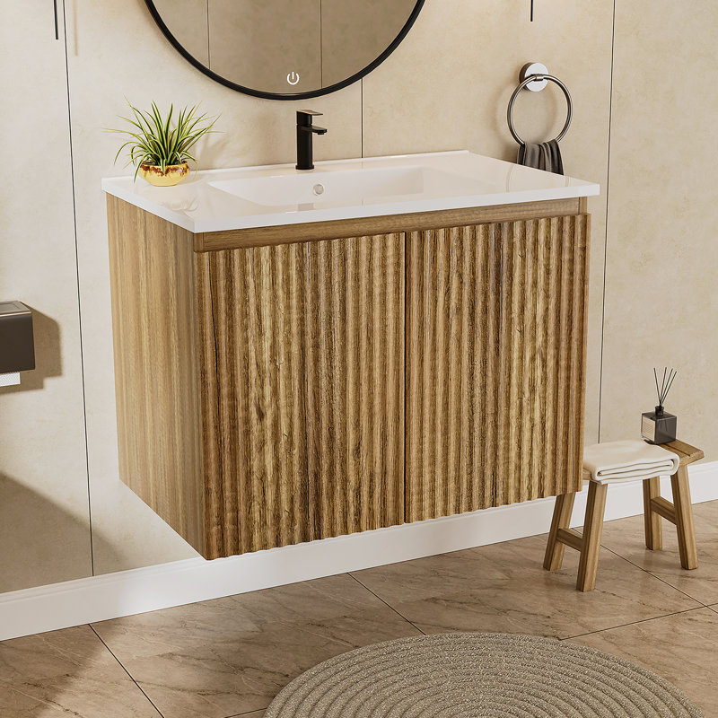 Armoire murale pliante avec évier crème, Chêne doré